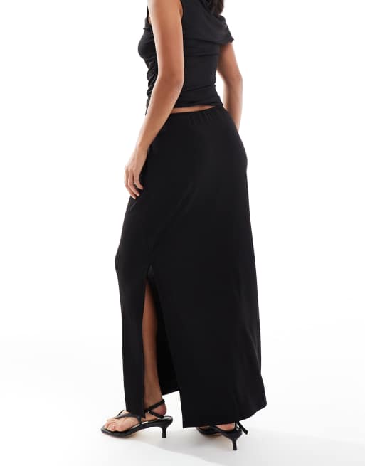 Vero Moda Petite slinky ruched front maxi skirt in black - part of a set, 5 of 5