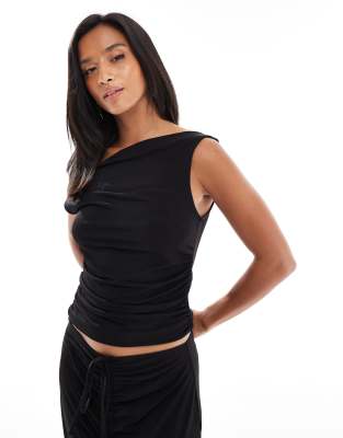 Vero Moda Petite Vero Moda Petite slinky sleevless slash neck tank top co-ord in black