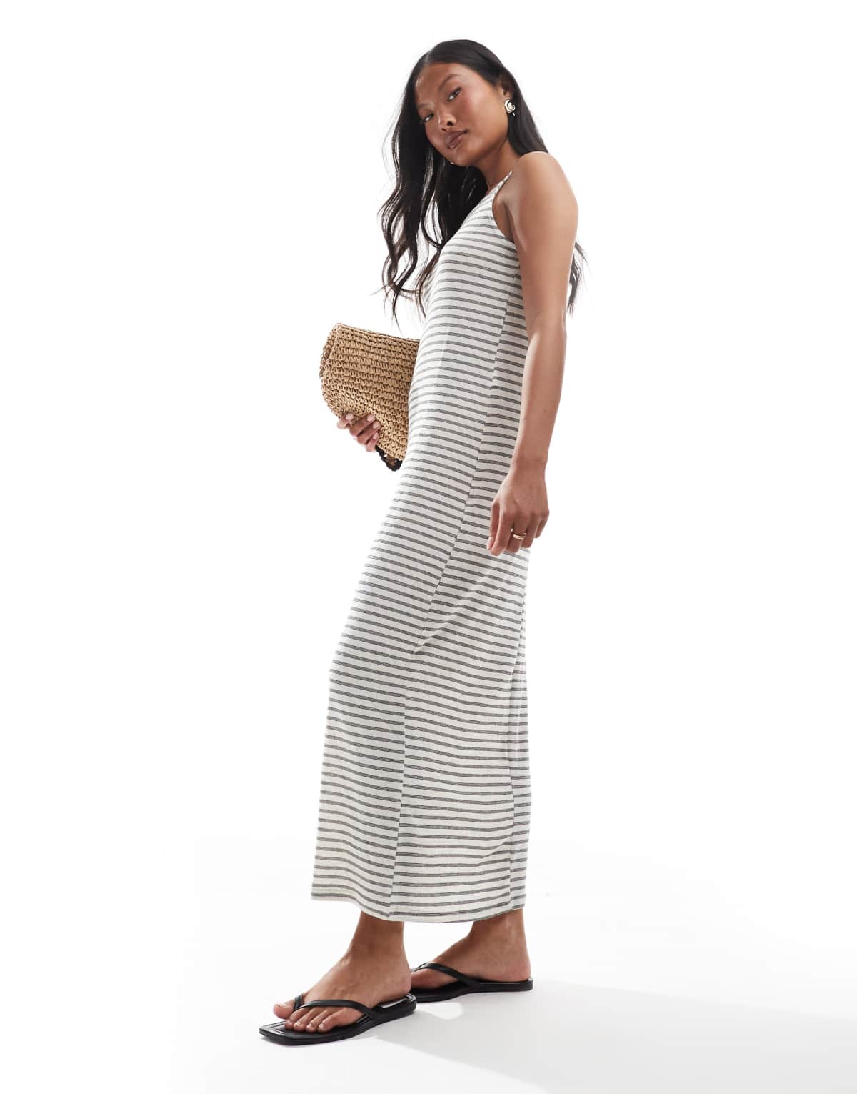 Vero Moda Petite slubby maxi tank dress in mono stripe
