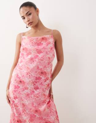 Vero Moda Petite Smilla Chiffon Cowl Neck Cami Midi Dress In Pink