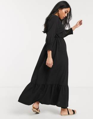 black smocked maxi dress