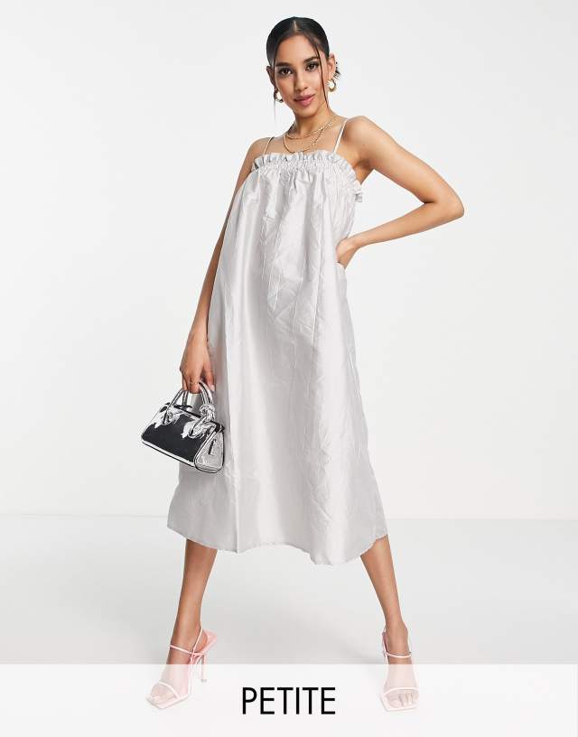 Vero Moda Petite smock top cami midi dress in silver sheen