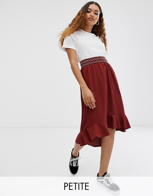 Vero Moda Petite smocked embroidered skirt