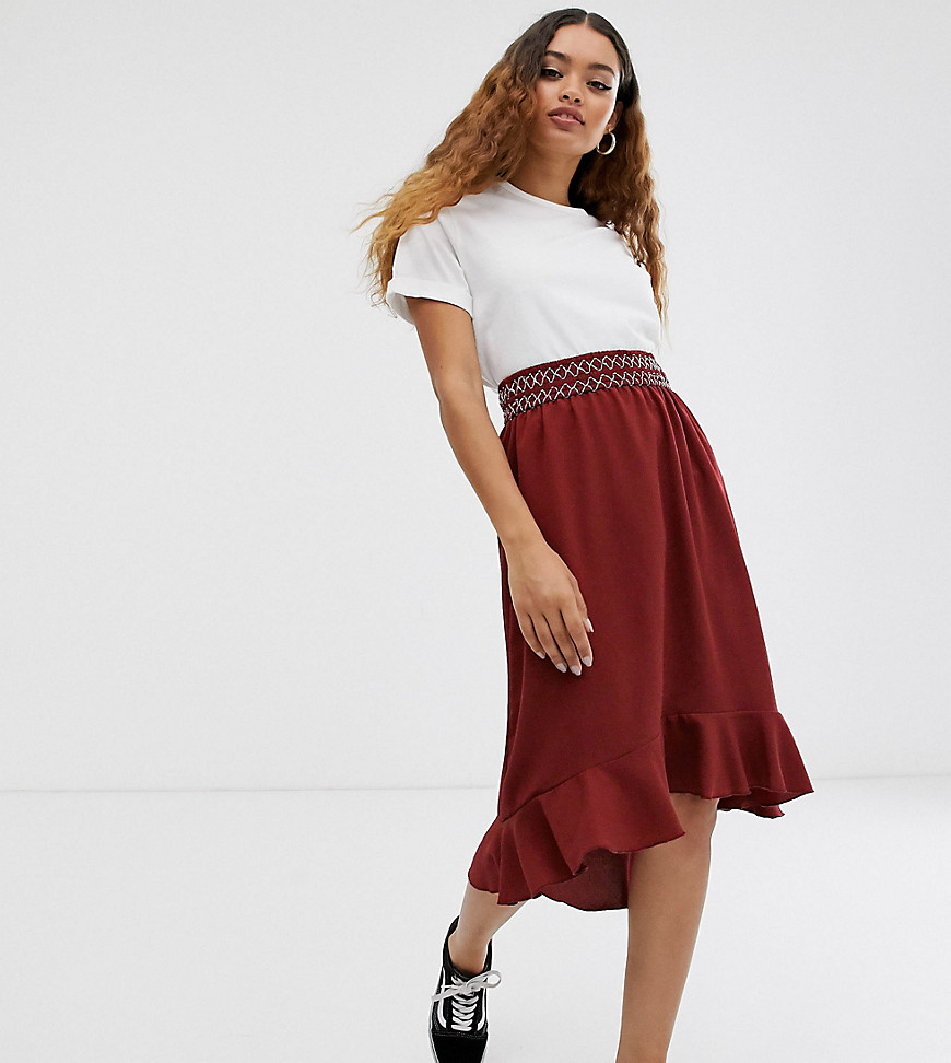 Vero Moda Petite smocked embroidered skirt