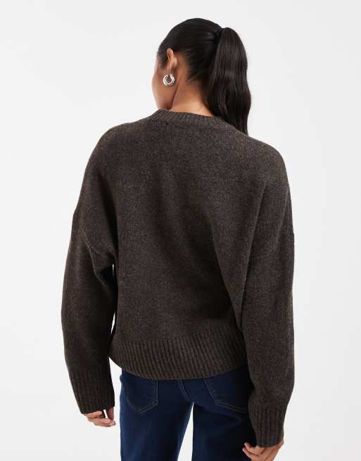Vero Moda Petite soft o-neck oversized jumper in chocolate melange, 4 of 4