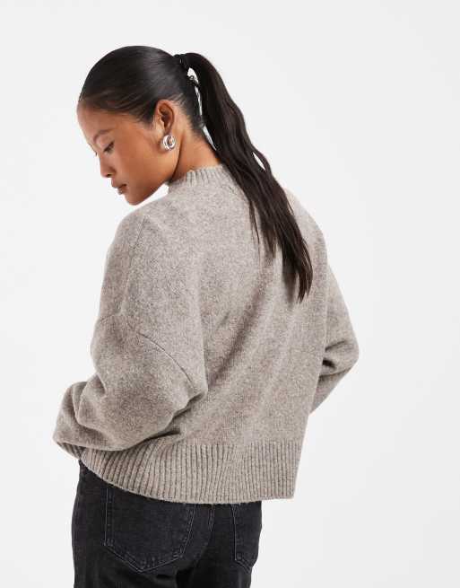 Vero Moda Petite soft o-neck oversized sweater in moon rock melange, 4 of 4