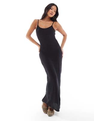 soft ribbed cami ankle dress in black melange - part of a set