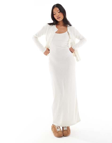 Vero Moda Petite soft ribbed cardigan and cami dress co-ord in cream - view 1