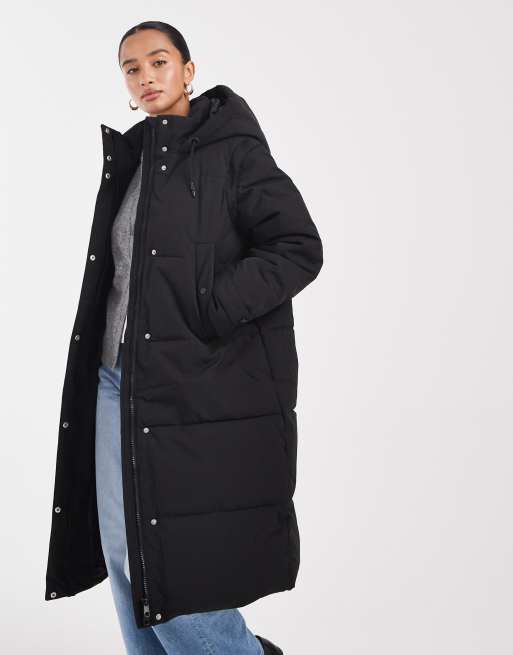 Vero Moda Petite - Sort 2-i-1 longline-dynejakke med aftagelige ærmer, 2 af 5