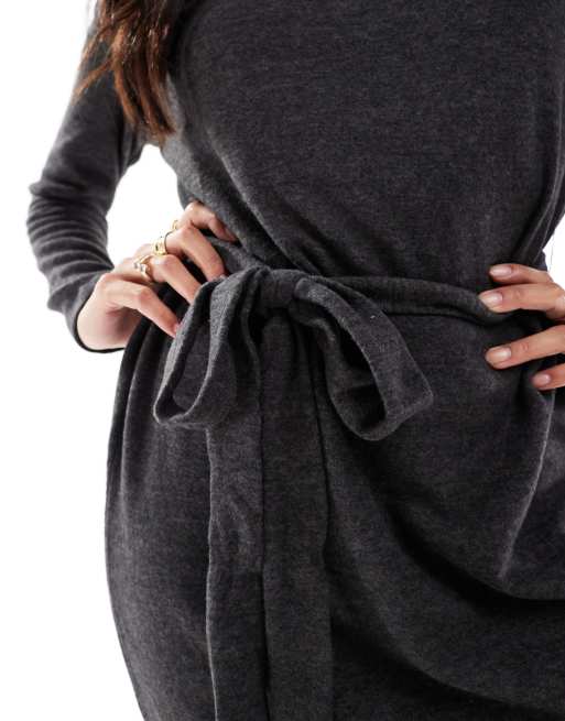 Vero Moda Petite - Sort højhalset minikjole i strik med bindebånd i taljen, 3 af 4