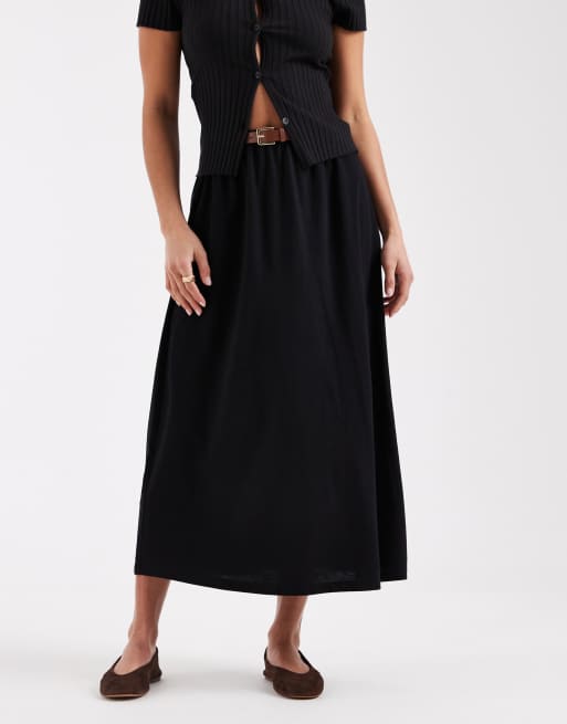 Vero Moda Petite - Sort maxinederdel i jersey med bæltedetalje, 2 af 5