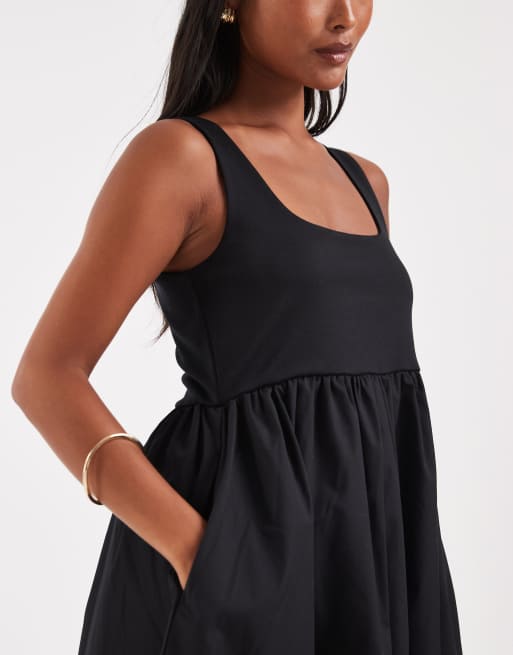 Vero Moda Petite - Sort ærmeløs midikjole med vævet skørt, 4 af 4