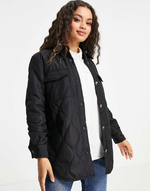 Modregning bryder ud Perle Vero Moda Petite - Sort, vatteret shacket | ASOS