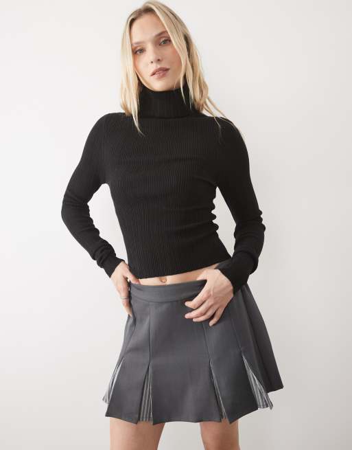 Vero Moda Petite spódnica mini z wysokim stanem, plisowana, szara, 4 z 5