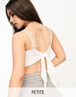 Vero Moda Petite Square Neck Hanky Top With Tie Back In White