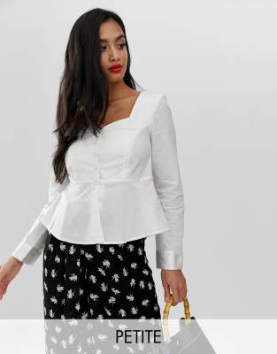 Vero Moda Petite square neck peplum shirt-White