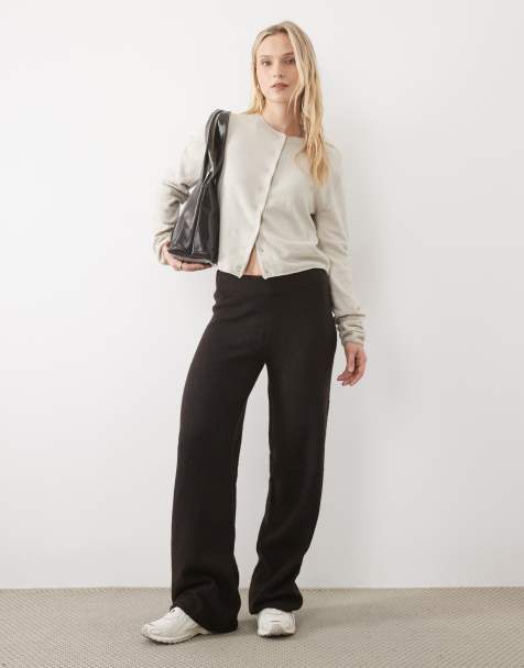 Vero Moda Petite stickade vida byxor i chokladbrun melerad, set - view 1