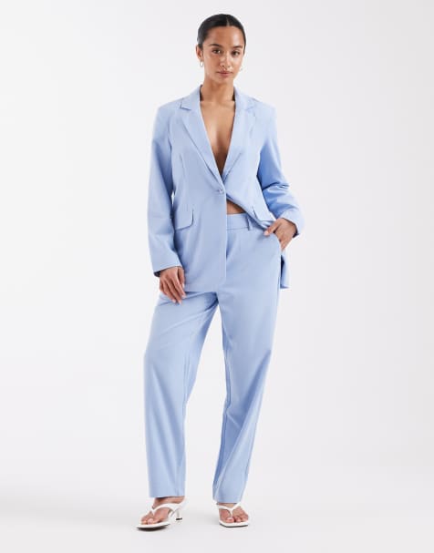 Vero Moda Petite straight leg tailored pants in brunnera blue - part of a set - view 1