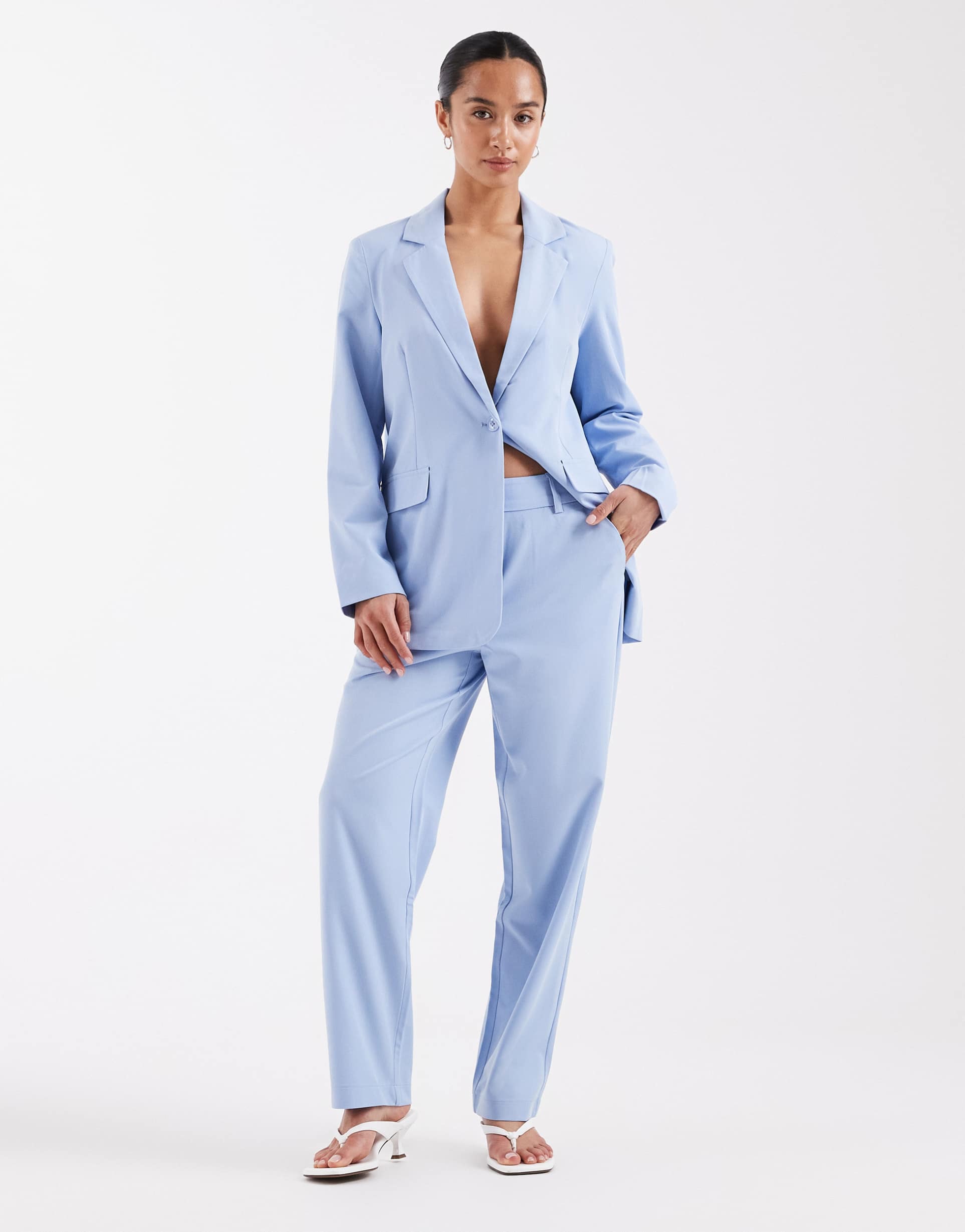 vero moda petite straight leg tailored pants in brunnera blue - part of a set