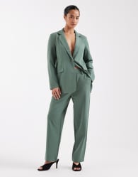 Vero Moda Petite straight leg tailored trouser co-ord in green