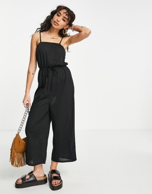 ASOS LUXE extreme bardot sleeve velvet flare jumpsuit in black