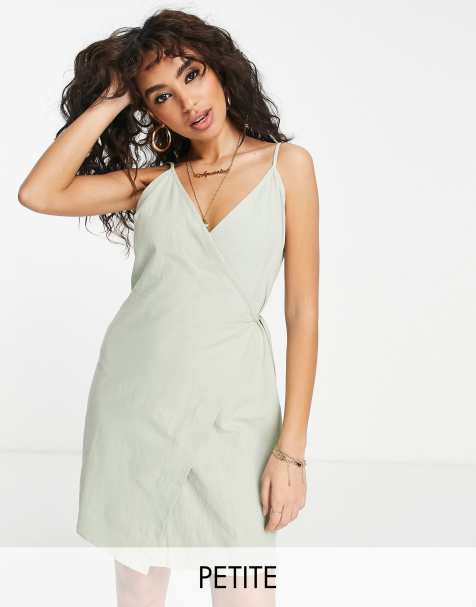 Vero Moda Petite strappy wrap front mini dress in sage - view 1