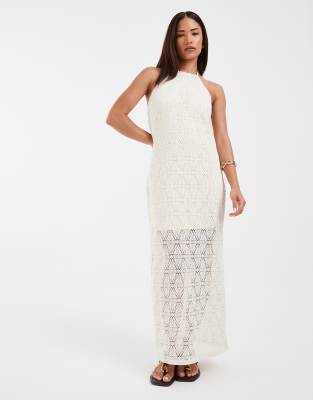Vero Moda Petite Stretch Lace Halter Maxi Dress In White