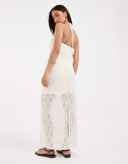 Vero Moda Petite stretch lace halter maxi dress in cream, 4 of 4