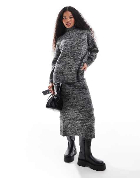 Vero Moda Petite – Strickset in Schwarz-Weiß meliert bestehend aus Pullover und Rock - view 1