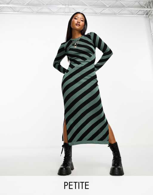 Vero Moda Petite stripe knitted maxi dress in green black | ASOS