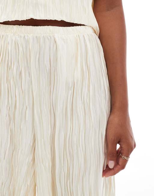 Vero Moda Petite – Strukturierte, plissierte Hose in Birkencreme mit weitem Bein, Kombiteil, 5 von 5