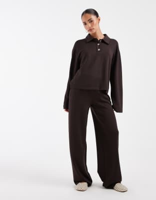 Vero Moda Petite Super Soft Tie Waist Wide Leg Jogger Co-ord In Brown
