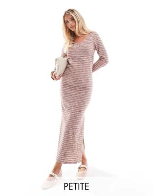 vero moda petite supersoft ribbed maxi dress in space dye stripe