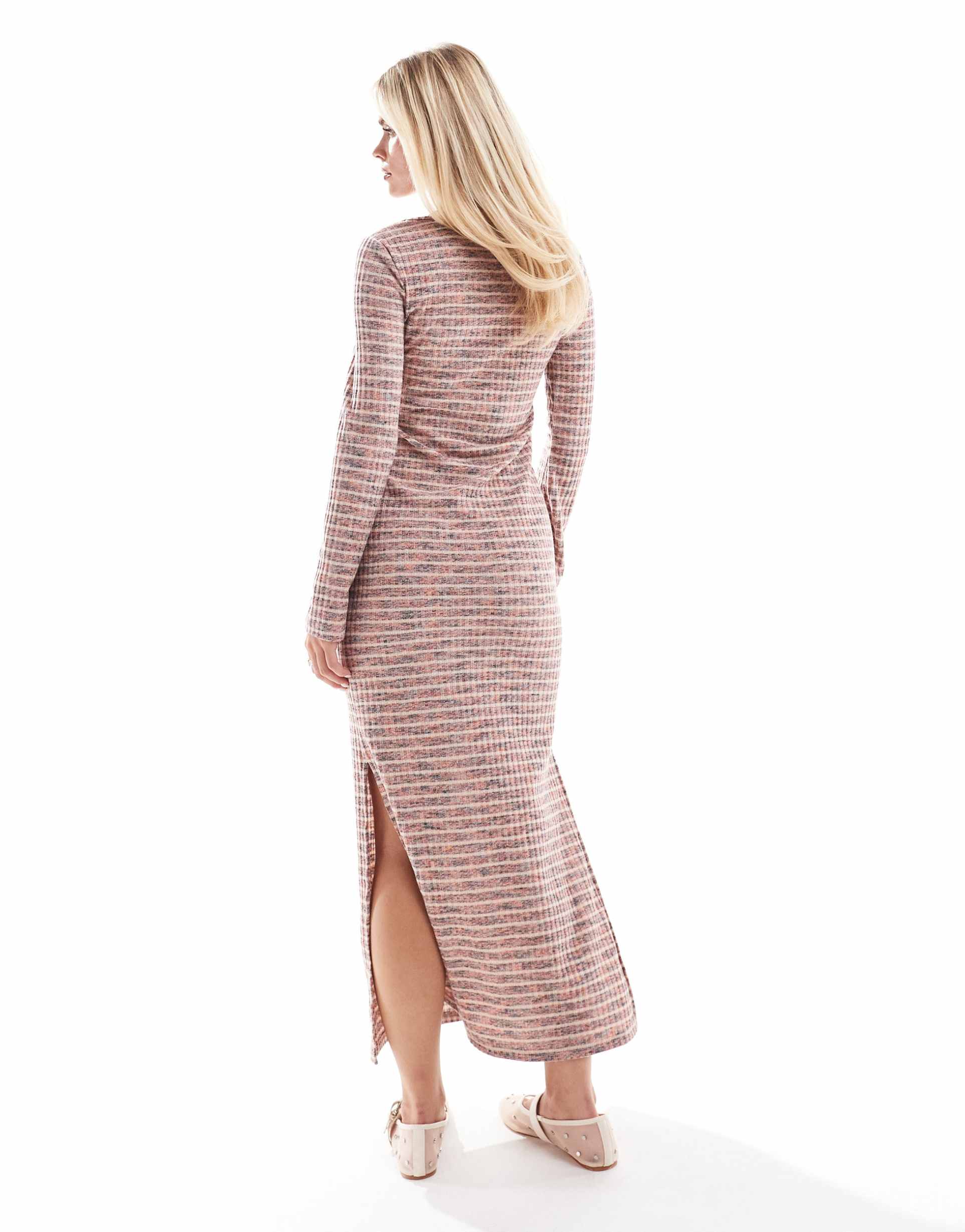 vero moda petite supersoft ribbed maxi dress in space dye stripe