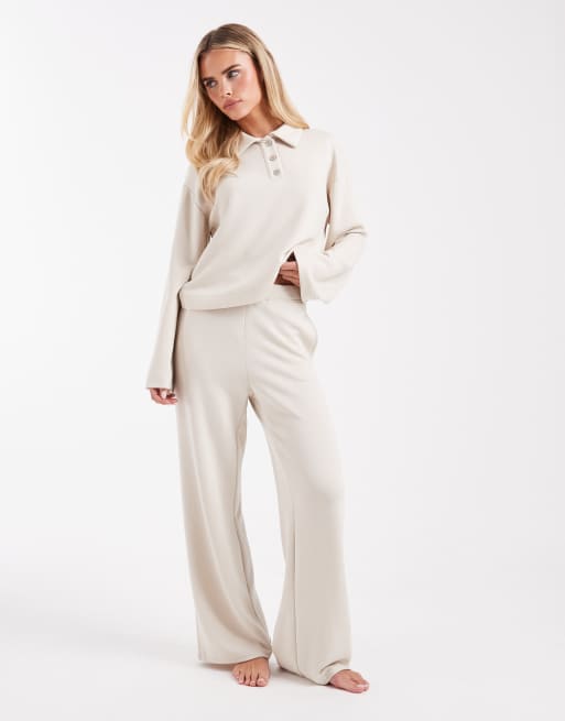 Vero Moda Petite – Superweiche Jogginghose in Creme mit Bindeband an der Taille und weitem Bein, Kombiteil, 2 von 5