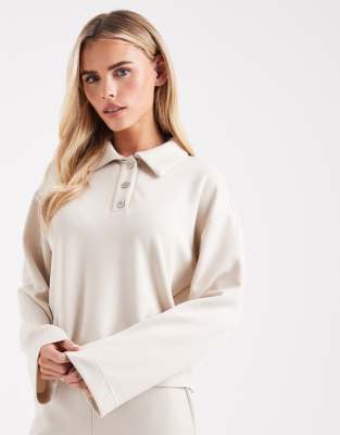Vero Moda Petite - Superweiches Sweatshirt in Creme mit Polokragen, Kombiteil-Weiß