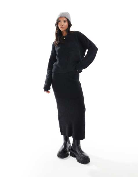 Vero Moda Petite – Svart, fluffig midikjol, del av set - view 1