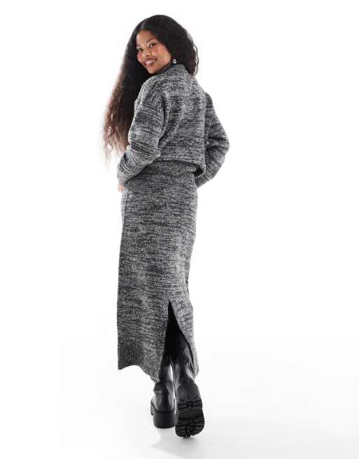 Vero Moda Petite – Svartvit, melerad, stickad midikjol, del av set, 2 av 5