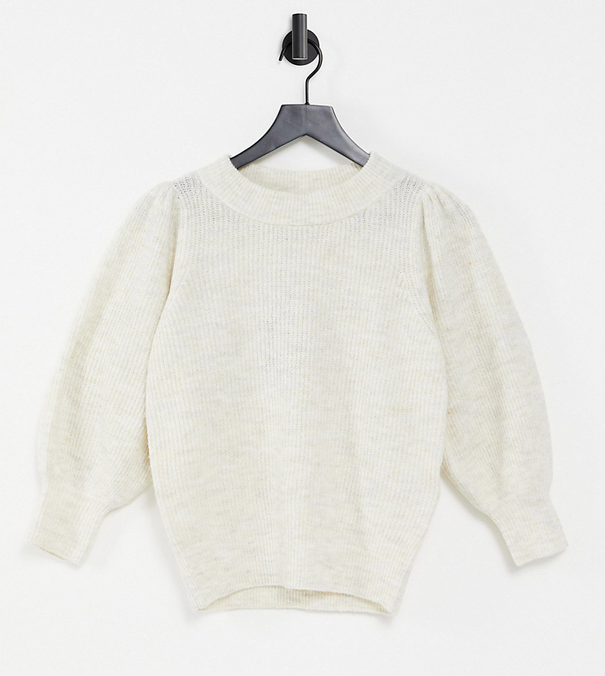 Vero Moda Petite sweater with cropped sleeves in cream-White