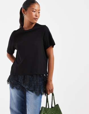 Vero Moda Petite T-shirt With Asymmetric Lace Detail In Black