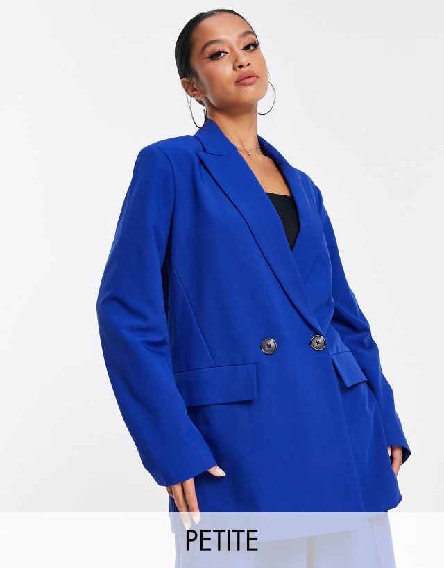 Vero Moda Petite tailored double breasted suit blazer in colbalt blue