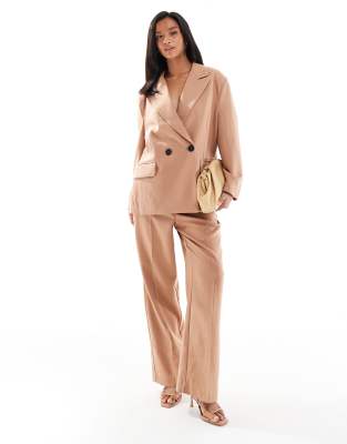 Vero Moda Petite tailored herringbone blazer and wide leg pants in mocha
