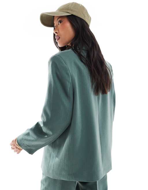 Vero Moda Petite tailored herringbone blazer in dark forest green - part of a set