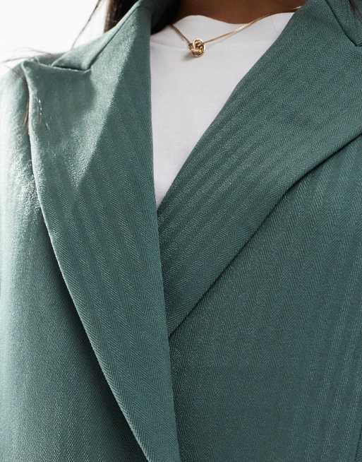 Vero Moda Petite tailored herringbone blazer in dark forest green - part of a set