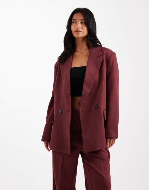 Vero Moda Petite tailored herringbone co-ord blazer in burgundy