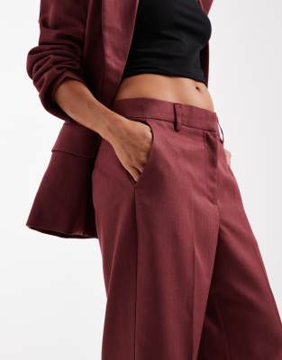 Vero Moda Petite Tailored Herringbone Wide Leg Pants In Red