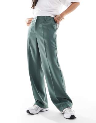 Vero Moda Petite Tailored Herringbone Wide Leg Pants In Green