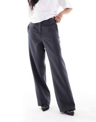 Vero Moda Petite Tailored Herringbone Wide Leg Pants In Gray