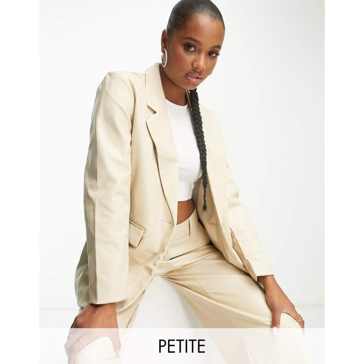 Vero Moda Petite tailored leather look suit blazer in cream