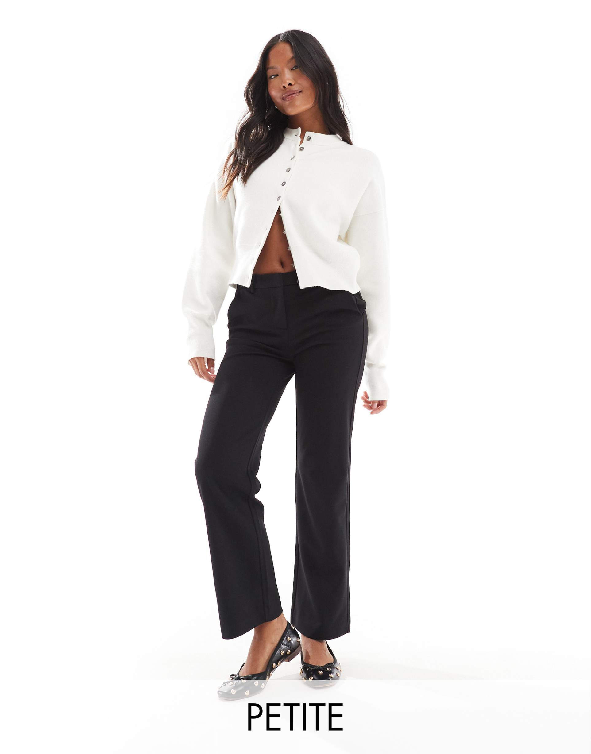 vero moda petite tailored straight leg pants in black